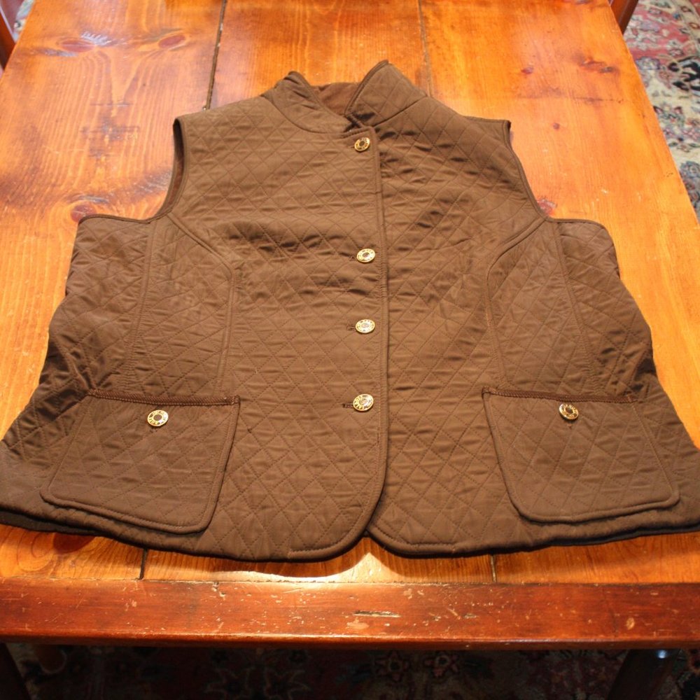 Talbots Brown Quilted Equestrian Vest Size XL